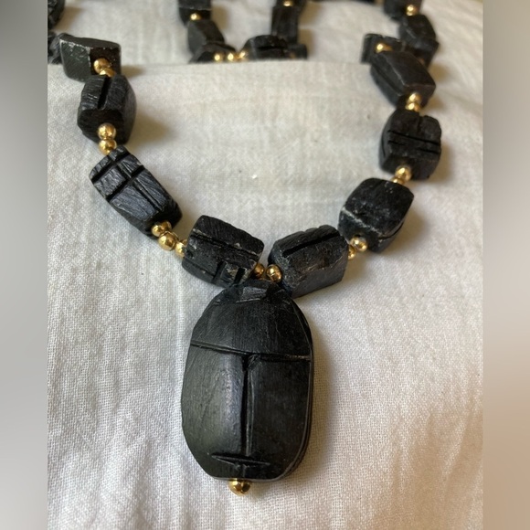 Black Natural Stone Chunky Vintage‎ Necklace Bohemian - Picture 5 of 8